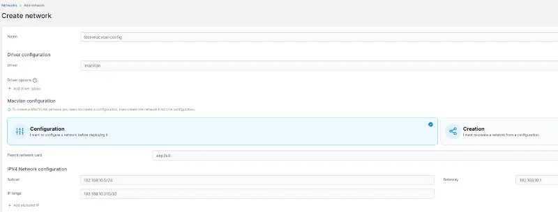 Portainer MACVLAN configuration