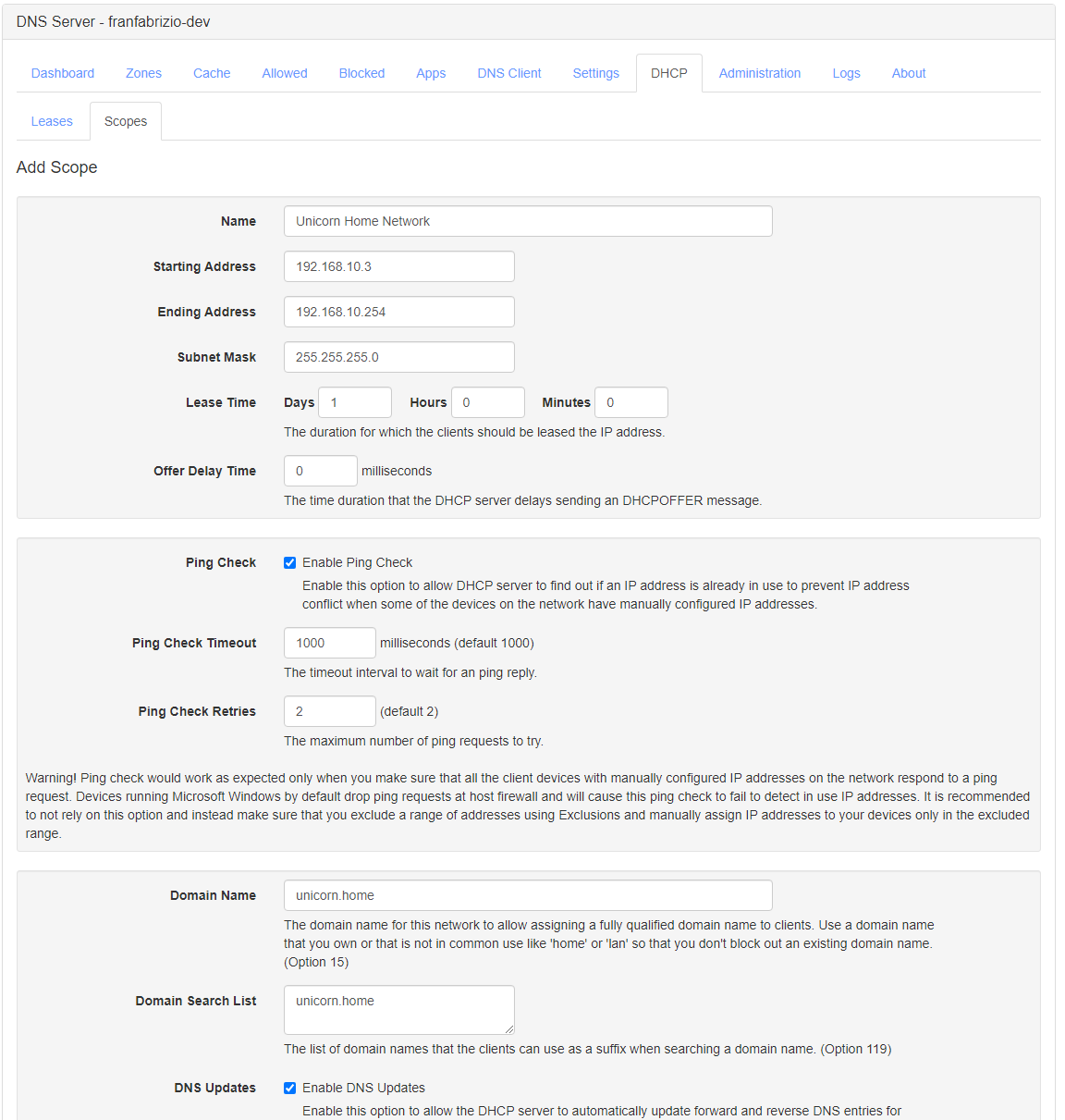 Creating a DHCP Scope