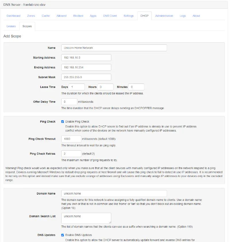 Creating a DHCP Scope