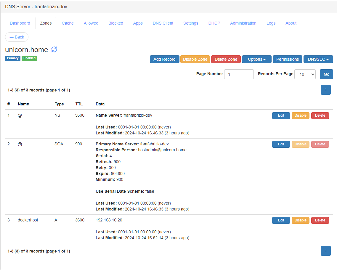 dockerhost record in zone